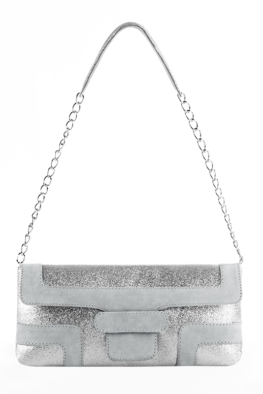 Light silver and pearl grey women's dress clutch, for weddings, ceremonies, cocktails and parties. Top view - Florence KOOIJMAN